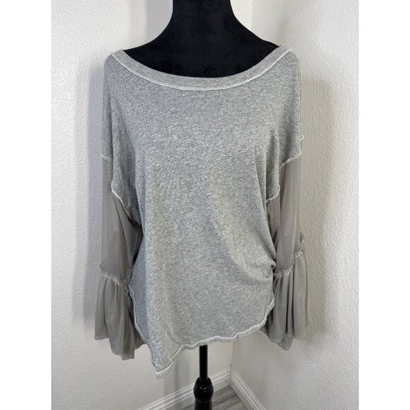 Free People XS/S Womens‎ Blouse Gray & Mesh Bell Sleeves - Picture 1 of 6